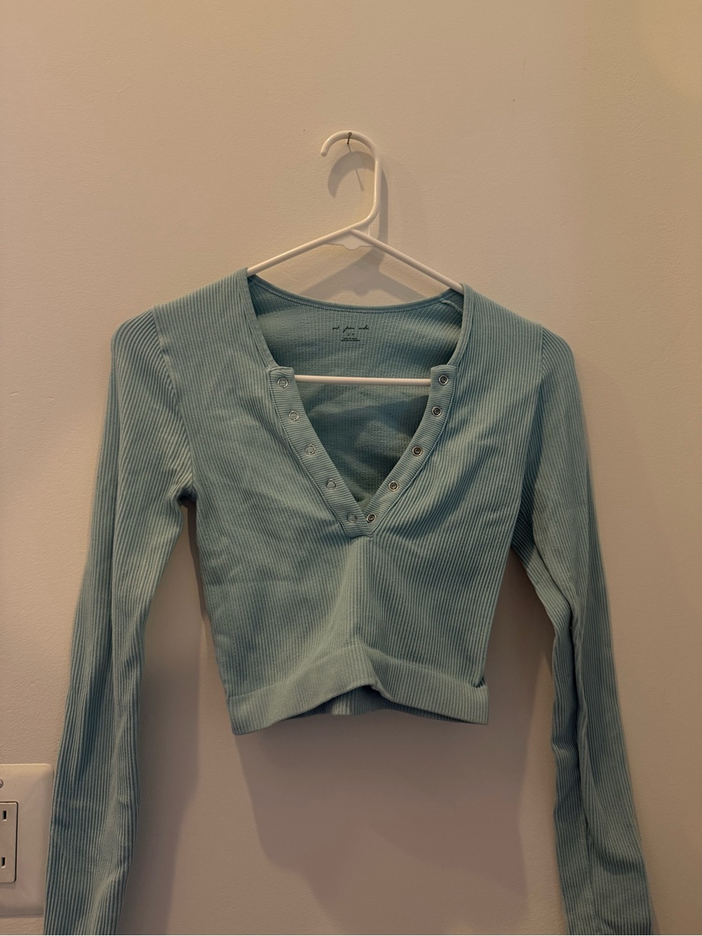 Urban outfitters Women’s Ribbed V-Neck Long Sleeve Top - Light Blue
